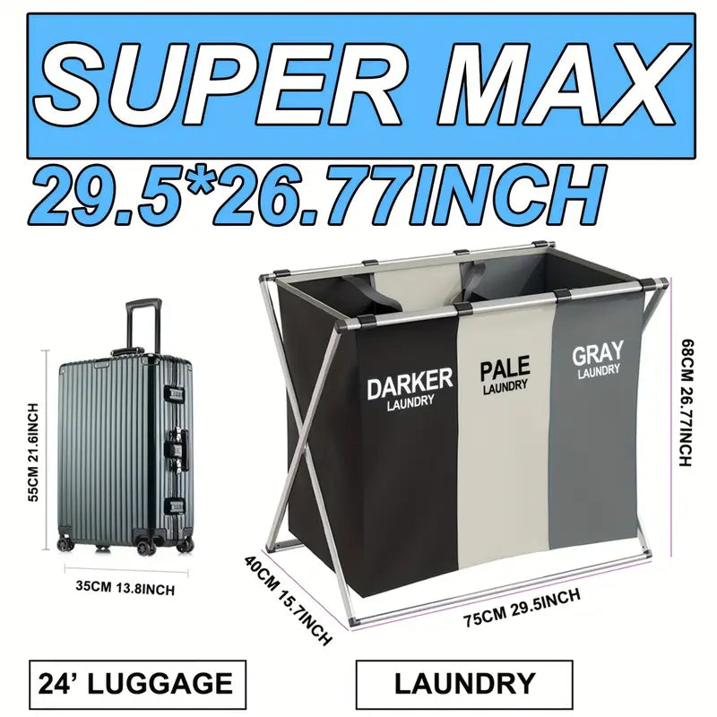 3-Section Foldable Laundry Basket