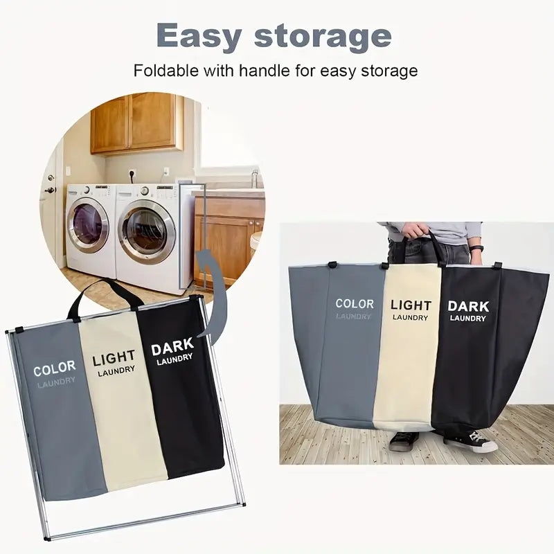 3-Section Foldable Laundry Basket