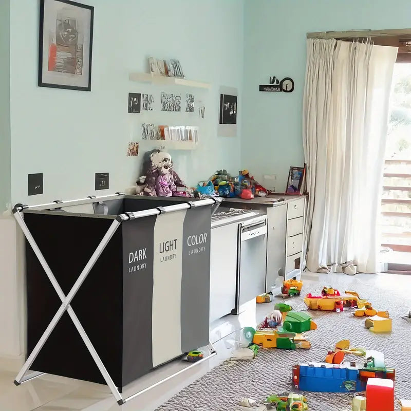 3-Section Foldable Laundry Basket