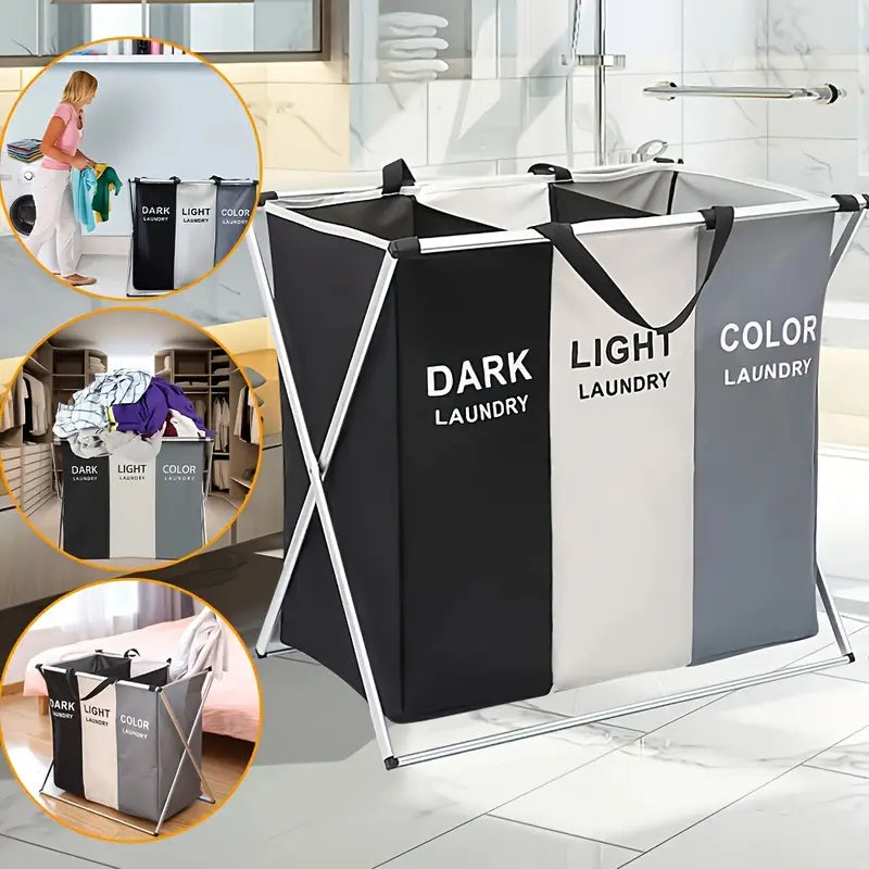 3-Section Foldable Laundry Basket