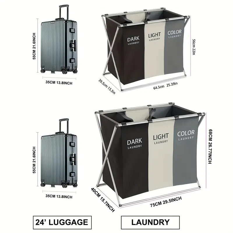 3-Section Foldable Laundry Basket