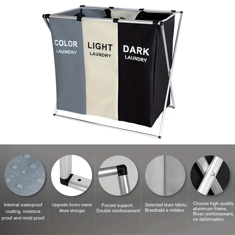 3-Section Foldable Laundry Basket